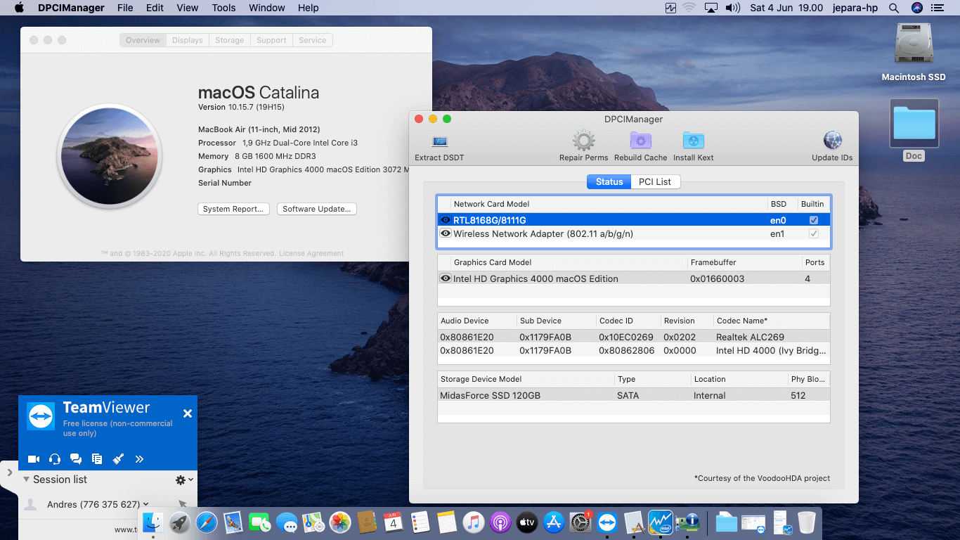 Success Hackintosh macOS Catalina 10.15.7 Build 19H15 in Toshiba Satellite L40-A